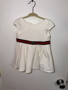 Janie and Jack White Girls' Dress with Red and Navy Belt Accent
